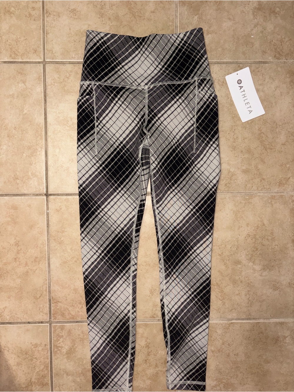 Athleta Black & White Plaid High-Rise Leggings